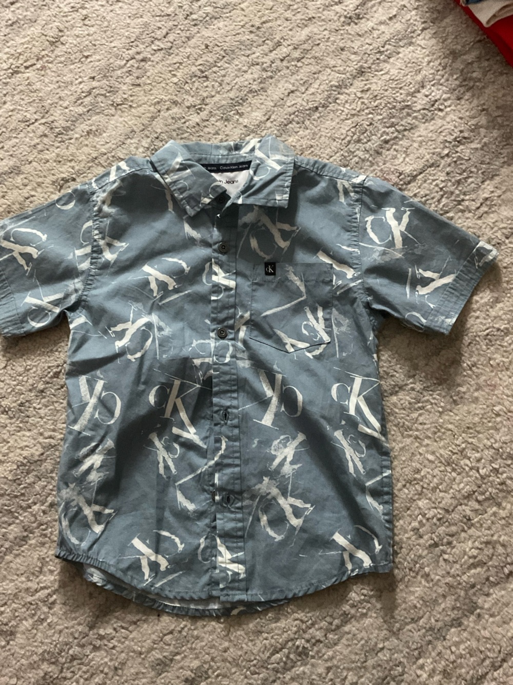 Calvin Klein Kids Blue Short-Sleeve Logo-Print Button Shirt